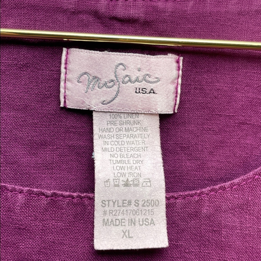 Mosaic USA Linen Lagenlook Purple 3/4 Sleeve Tunic Top XL - Picture 2 of 4